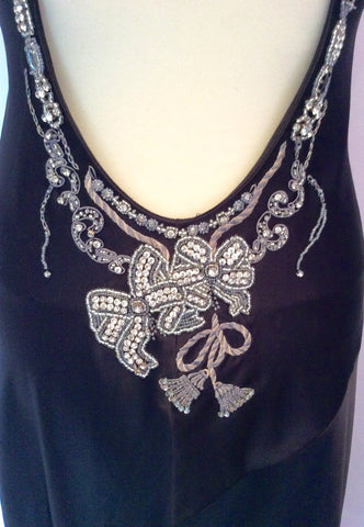 KAREN MILLEN BLACK EMBROIDERED & JEWEL TRIM LOW BACK COCKTAIL DRESS SIZE 10 - Whispers Dress Agency - Womens Dresses - 6