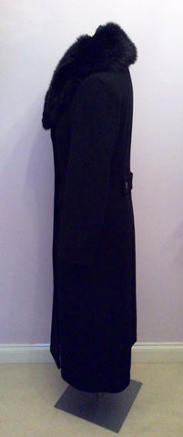 Minuet Black Detachable Fur Collar Wool & Cashmere Blend Coat Size 10 - Whispers Dress Agency - Sold - 2