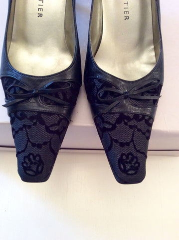 ROLAND CARTIER BLACK LEATHER LACE TRIM HEELS SIZE 6/39 - Whispers Dress Agency - Sold - 2