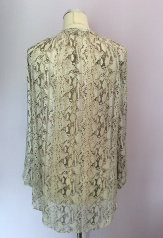Monsoon Ivory & Brown Print Tie Neck Blouse Size 14 - Whispers Dress Agency - Womens Shirts & Blouses - 3