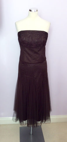 MONSOON BROWN NET OVERLAY STRAPLESS DRESS SIZE 16 - Whispers Dress Agency - Womens Dresses - 1
