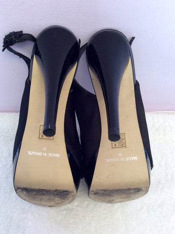 Carvela Black Satin Corsage Peeptoe Slingback Heels Size 5/38 - Whispers Dress Agency - Womens Heels - 5
