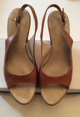 RUSSELL & BROMLEY TAN LEATHER WEDGE HEEL SANDALS SIZE 6/39 - Whispers Dress Agency - Womens Wedges - 1
