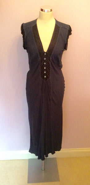 GHOST DARK BLUE & BLACK TRIM DRESS SIZE 10 - Whispers Dress Agency - Womens Dresses - 1