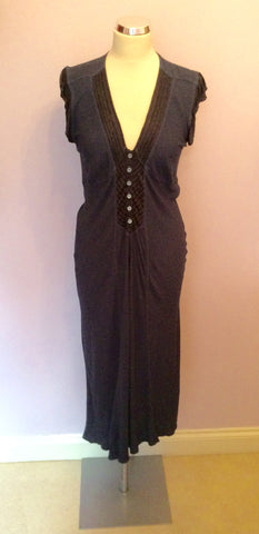 GHOST DARK BLUE & BLACK TRIM DRESS SIZE 10 - Whispers Dress Agency - Womens Dresses - 1