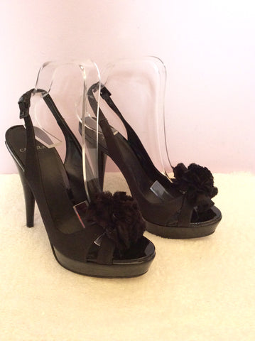 Carvela Black Satin Corsage Peeptoe Slingback Heels Size 5/38 - Whispers Dress Agency - Womens Heels - 1