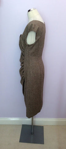 LK Bennett Brown Tweed Wool Tina Dress Size 14 - Whispers Dress Agency - Sold - 4