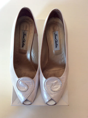 Jane Shilton Pearl White Leather Peeptoe Wedges Size 6.5/39.5 - Whispers Dress Agency - Womens Heels - 1