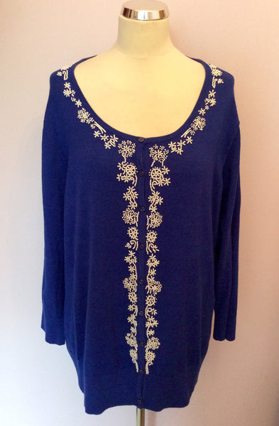 BRAND NEW LONG TALL SALLY ROYAL BLUE & WHITE BEADED CARDIGAN SIZE XL - Whispers Dress Agency - Sold - 1