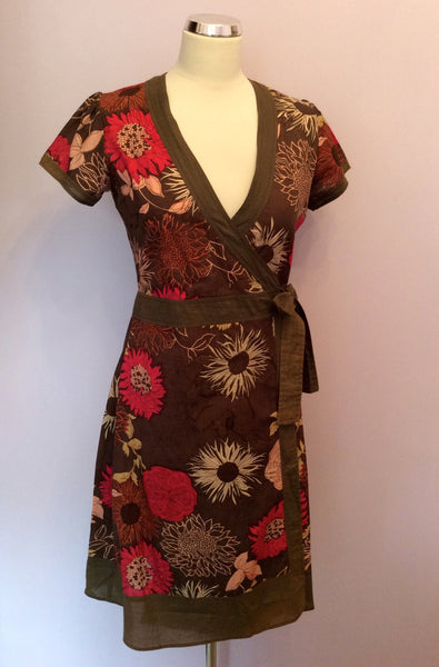 Kushi Brown & Pink Floral Print Wrap Dress Size 10 - Whispers Dress Agency - Womens Dresses - 1