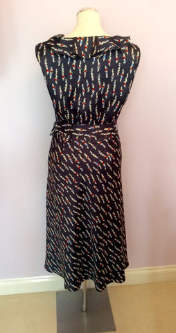 Laura Ashley Dark Blue Floral Print Frill Trim Dress Size 14 - Whispers Dress Agency - Sold - 3
