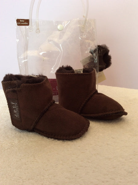 Brand New Just Sheepskin Brown Sheepskin Booties Size 0-6 Months - Whispers Dress Agency - Baby - 1