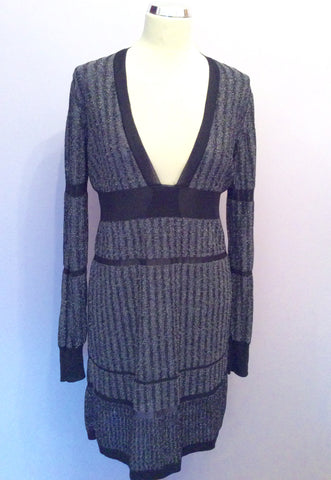 Star By Julien Macdonald Black & Silver Fine Knit Dress Size 16 - Whispers Dress Agency - Sold - 1