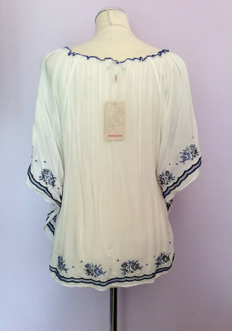 BRAND NEW MONSOON WHITE & BLUE EMBROIDERED TOP SIZE 18 - Whispers Dress Agency - Sold - 3