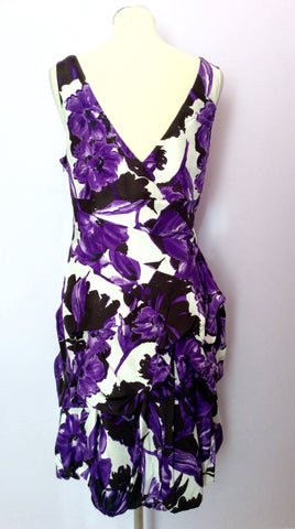 Monsoon Purple, Black & White Floral Print Silk Dress Size 18 - Whispers Dress Agency - Sold - 2