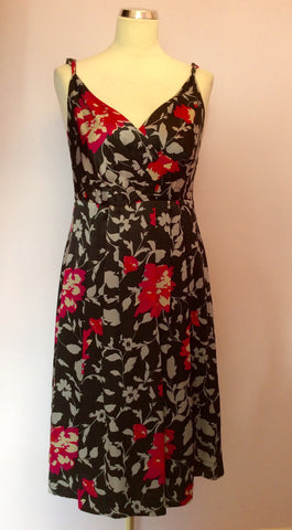 Monsoon Black, Silver & Pink Floral Silk Dress Size 10 - Whispers Dress Agency - Womens Dresses - 1