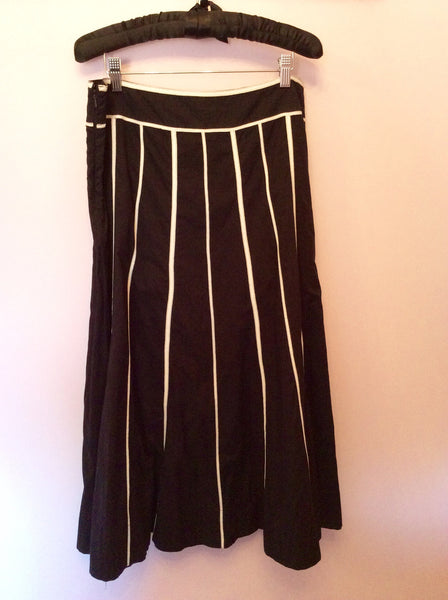 Marks & Spencer Black & White Stripe Calf Length Skirt Size 14 - Whispers Dress Agency - Womens Skirts