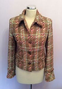 Episode Beige & Pastel Print Check Silk, Wool Blend Jacket Size 8 - Whispers Dress Agency - Sold - 1