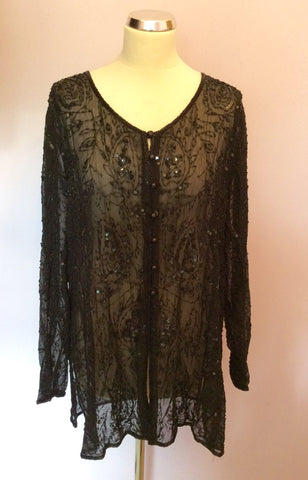 Lyndella Black Beaded & Sequinned Over Blouse / Top Size 20 - Whispers Dress Agency - Sold - 1
