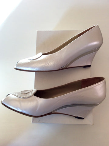 Jane Shilton Pearl White Leather Peeptoe Wedges Size 6.5/39.5 - Whispers Dress Agency - Womens Heels - 3