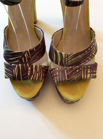 BRAND NEW ZARA LIME GREEN SUEDE & DARK GREEN PALM TREE PRINT PLATFORM HIGH HEEL SANDALS SIZE 6/39 - Whispers Dress Agency - Womens Sandals - 2