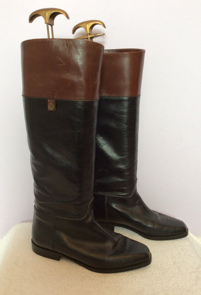 Bally Black & Brown All Leather Knee High Boots Size 3.5/36 - Whispers Dress Agency - Womens Boots - 1