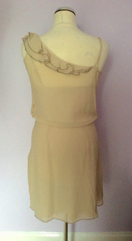 Karen Millen Beige / Nude Silk Strappy Frill Trim Silk Dress Size 10 - Whispers Dress Agency - Womens Special Occasion - 4