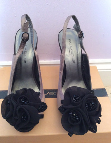 Brand New Paula Soler Brown & Black Satin Slingback Heels Size 4/37 - Whispers Dress Agency - Womens Heels - 2