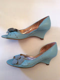 DUNE DUCK EGG PEEPTOE FLOWER TRIM WEDGE HEELS SIZE 4/37 - Whispers Dress Agency - Womens Wedges - 4