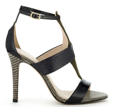 Brand New Whistles Khaki & Black Panelled Bellini Sandals Size 4/37 - Whispers Dress Agency - Sold - 1