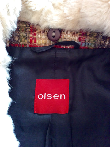 Olsen Multi Coloured Weave Wool Blend Detachable Faux Fur Collar Jacket Size 14 - Whispers Dress Agency - Womens Coats & Jackets - 4