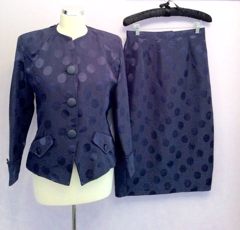 Gina Bacconi Navy Spot Skirt & Jacket Suit Size 14 Fit UK 10 - Whispers Dress Agency - Sold - 1