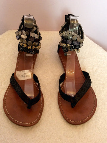 Zigi Girl Black Leather Ankle Strap Toe Post Sandals Size 6/39 - Whispers Dress Agency - Sold - 3