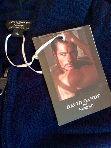 Brand New David Gandy For Autograph Dark Blue Cashmere Zip Up Hooded Cardigan Size XL - Whispers Dress Agency - Sold - 3