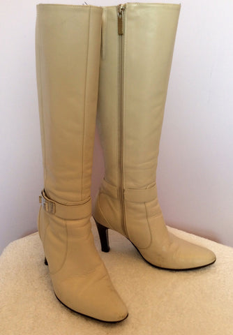 Karen Millen Cream Leather Knee High Boots Size 5/38 - Whispers Dress Agency - Sold - 1