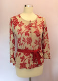 Country Casuals Beige & Red Floral Print Belted Cardigan Size S Petite - Whispers Dress Agency - Womens Knitwear - 1