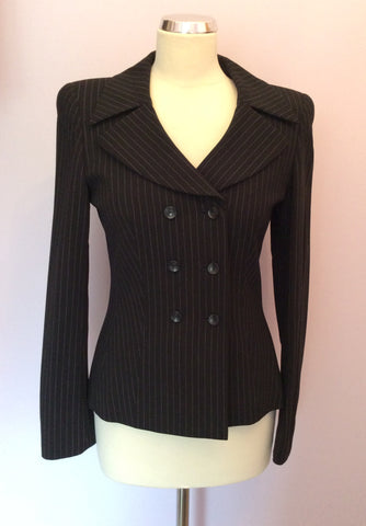 Escada Black Pinstripe Wool Trouser Suit Size 34 UK 6 - Whispers Dress Agency - Sold - 2