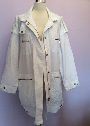 Jaeger White Cotton Zip & Popper Fasten Jacket Size L - Whispers Dress Agency - Womens Coats & Jackets - 5