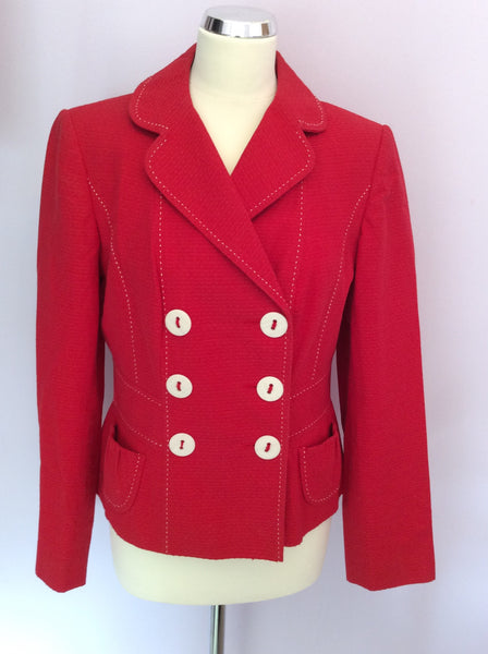 Marks & Spencer Red Cotton Double Breasted Jacket Size 14 - Whispers Dress Agency - Sold - 1