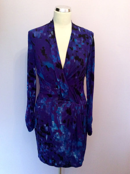 Karen Millen Purple & Blue Print Dress Size 12 - Whispers Dress Agency - Sold - 1