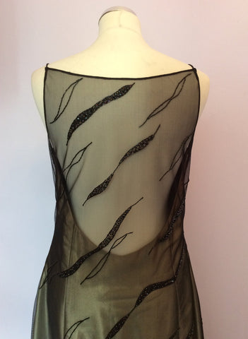 Bronze & Black Beaded Net Overlay Long Evening Dress Size 14 - Whispers Dress Agency - Womens Dresses - 3