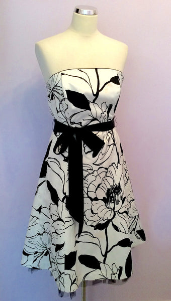 Debut Black & White Floral Print Strapless Dress Size 10 - Whispers Dress Agency - Sold - 1