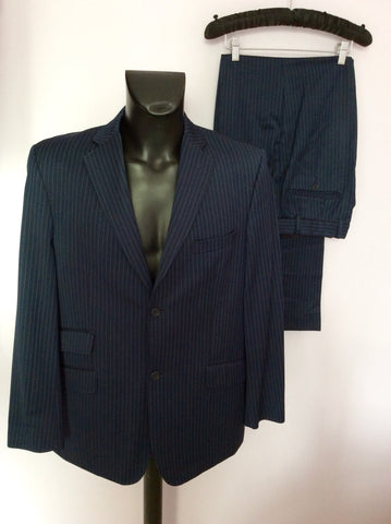 Ted Baker Endurance Navy Blue Pinstripe Wool Suit Size 42/34W - Whispers Dress Agency - Mens Suits & Tailoring - 1