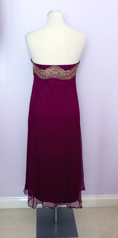 MONSOON MAGENTA WITH GOLD TRIM SILK DRESS SIZE 16 - Whispers Dress Agency - Womens Dresses - 4