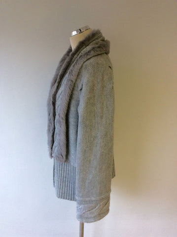 TIVOLI LIGHT GREY RABBIT FUR TRIM CARDIGAN SIZE XL - Whispers Dress Agency - Womens Knitwear - 3