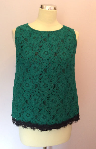 Laura Ashley Green & Black Trim Lace Top Size 12 - Whispers Dress Agency - Womens Tops - 1