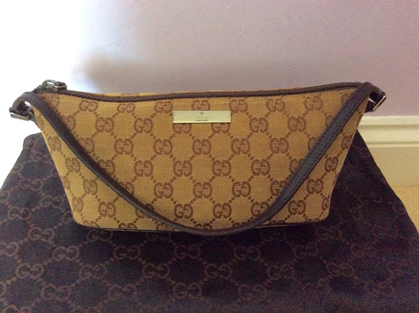 Gucci Brown Monogrammed Leather & Canvas Small Bag - Whispers Dress Agency - Sold - 1