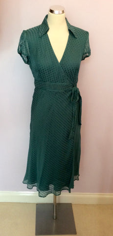 Monsoon Green Spotted Silk Blend Wrap Dress Size 12 - Whispers Dress Agency - Sold - 1