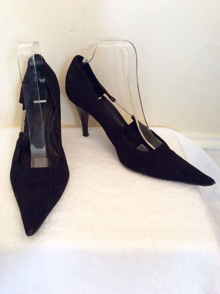 Karen Millen Black Canvas Pinstripe Heels Size 6/39 - Whispers Dress Agency - Womens Heels - 1