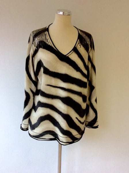 BASLER CREAM & BROWN ZEBRA PRINT WOOL & CASHMERE JUMPER SIZE 18 - Whispers Dress Agency - Sold - 1